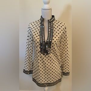 Tory Burch ivory sequins trim fish tunic